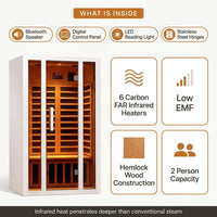 2 Person Extendable FAR Infrared Sauna for Home, Hemlock Wood Low EMF 6 Carbon Heaters Indoor Saunas with LED Lights, Bluetooth Speaker, Digital Control Panel, and Seating Bench — Results & Stats