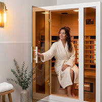 2 Person Extendable FAR Infrared Sauna for Home, Hemlock Wood Low EMF 6 Carbon Heaters Indoor Saunas with LED Lights, Bluetooth Speaker, Digital Control Panel, and Seating Bench — Lifestyle