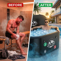 Inflatable Ice Bath Tub for Athletes – 216-Gallon Cold Plunge Tub with Insulated Lid, Full-Body Stretch Design, Insulated & Water Chiller Compatible, Portable for Indoor & Outdoor Recovery — Before & After