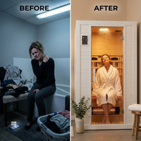 Infrared Sauna Built for Home Relaxation, 2 Person Capacity, Hemlock Wood, Low EMF 6 Carbon Heaters — Before & After