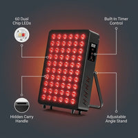 Red Light Therapy Panel, 660Nm Red & 850Nm near Infrared Light Therapy Device for Body Face with 60 Dual Chip Leds, Timer, Adjustable Stand & Hidden Handle,Upgraded High Power Red Light Therapy Device — infographic