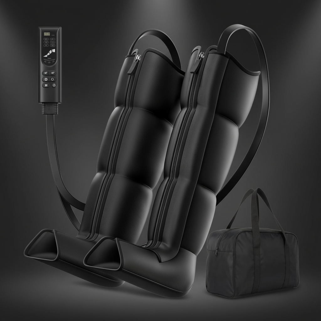 Leg Compression Massager Recovery System - Full-Leg Compression Boots with 8 Intensity 6 Modes for Circulation & Muscle Relief, FSA-HSA Eligible, Gifts for Men & Women, Black Medium